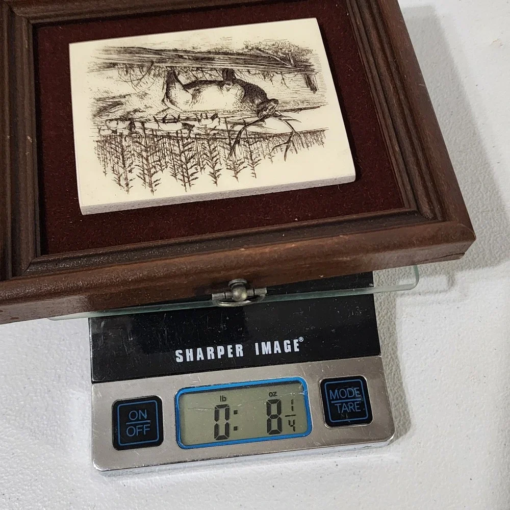 Vintage Framed Scrimshaw Style Elk Wilderness Art Rustic Cabin Decor 7x6